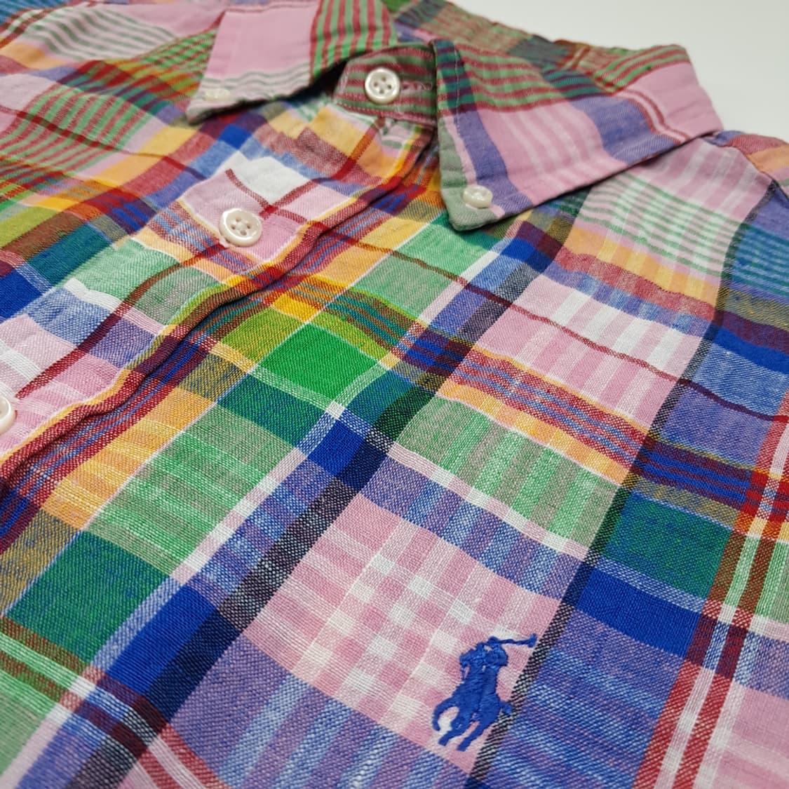 CK042 M 폴로 90s 린넨 핑크블루 마드라스체크 반팔 셔츠 남방 상품이미지4