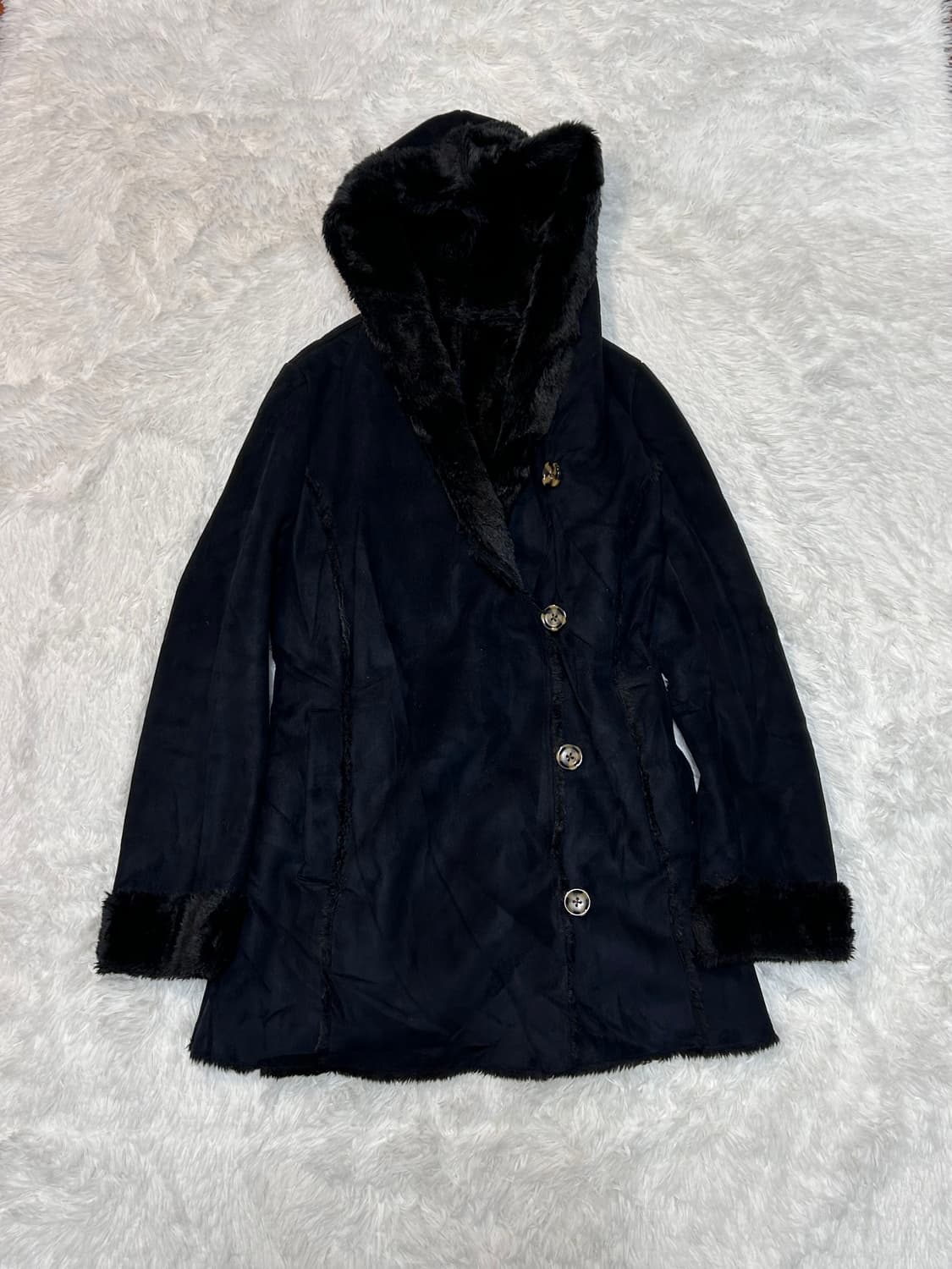 black fur lining detail suade hood coat 상품이미지1
