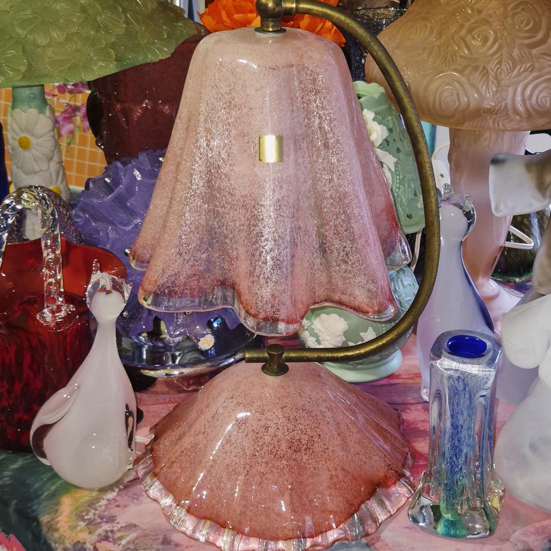 60s 이와타 핸드블로운 핑크 대형 셸 램프 상품이미지10