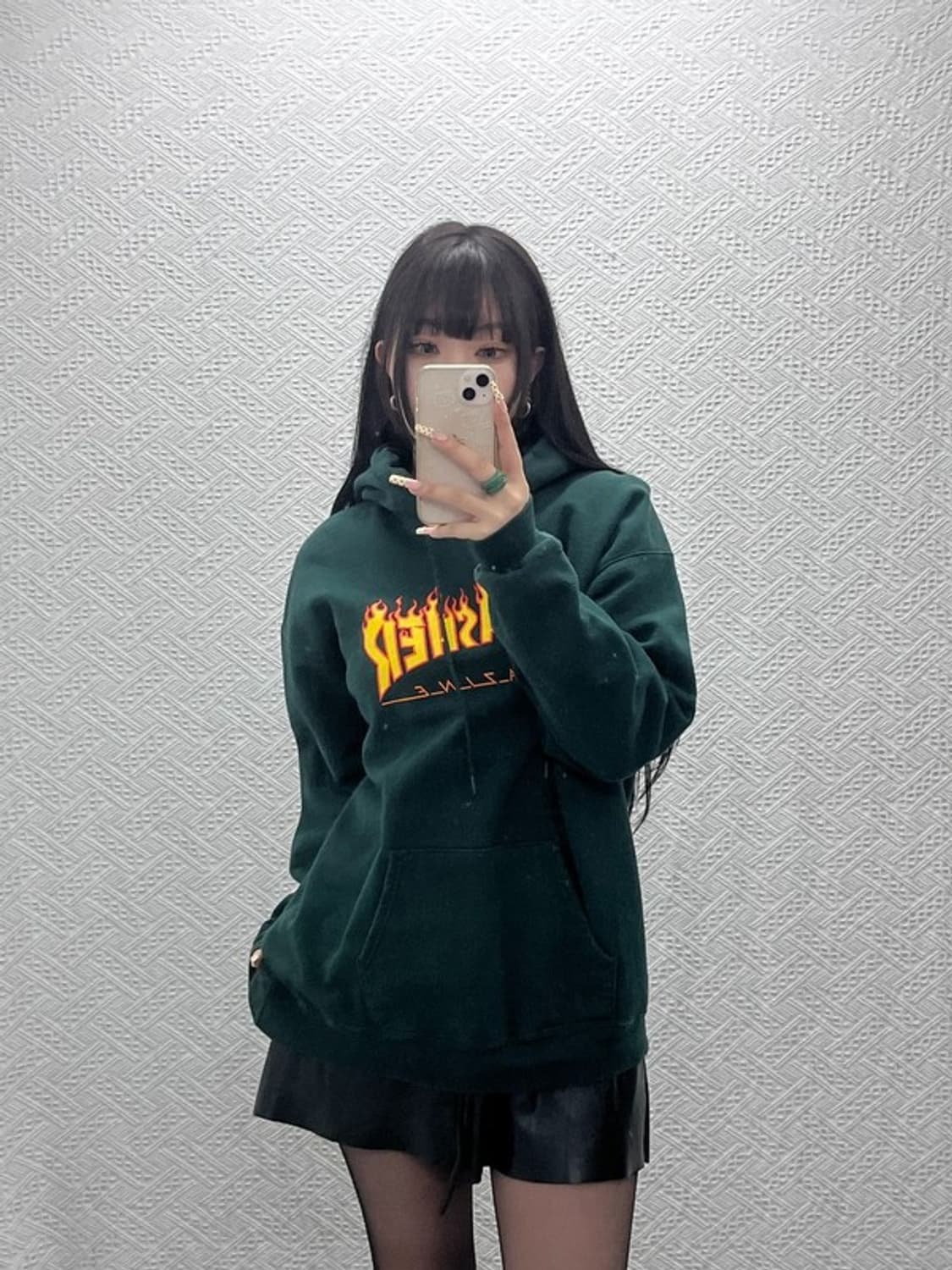 트레셔 프레임로고 스트릿 펑크 딥그린 후드티 M C09916 상품이미지1