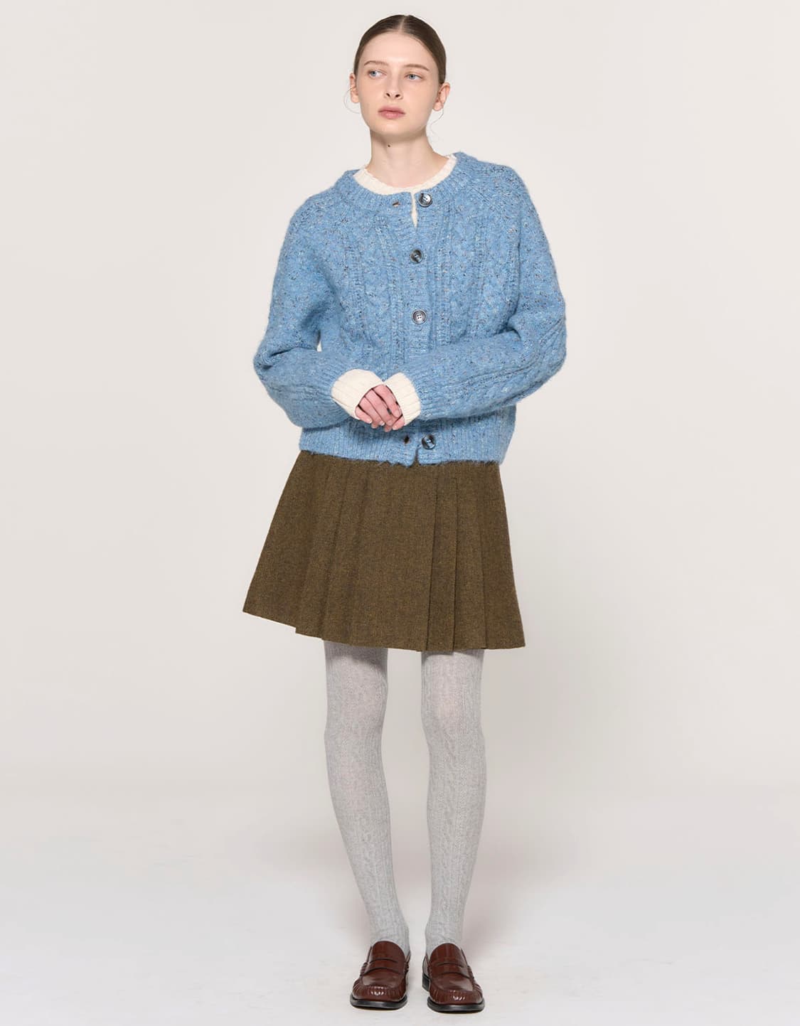 제너럴아이디어 뉴클래식 울 플리츠 미니스커트 브라운 상품이미지4