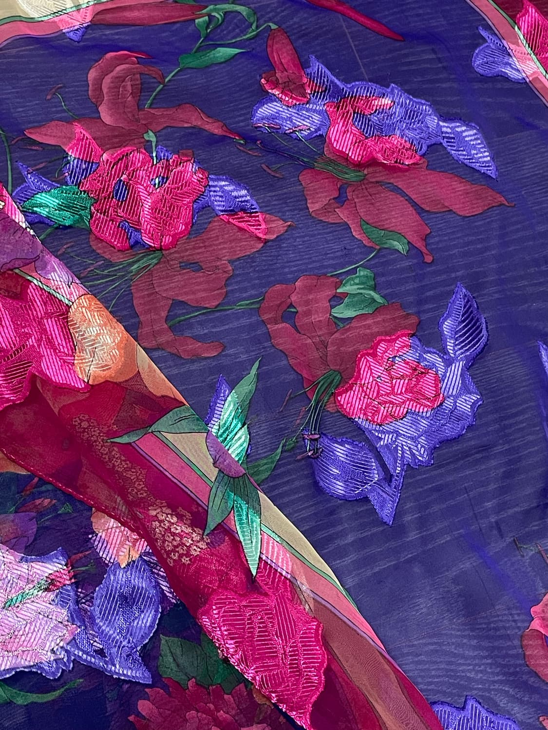 오리엔탈 동양 핑크퍼플 플라워 플로럴 시스루 스카프 페어리 상품이미지3