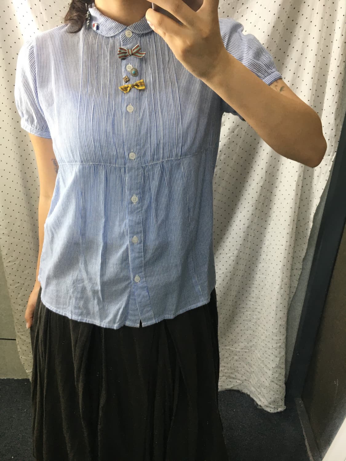 블루 스트라이프 리본 홍콩 블라우스 상품이미지2