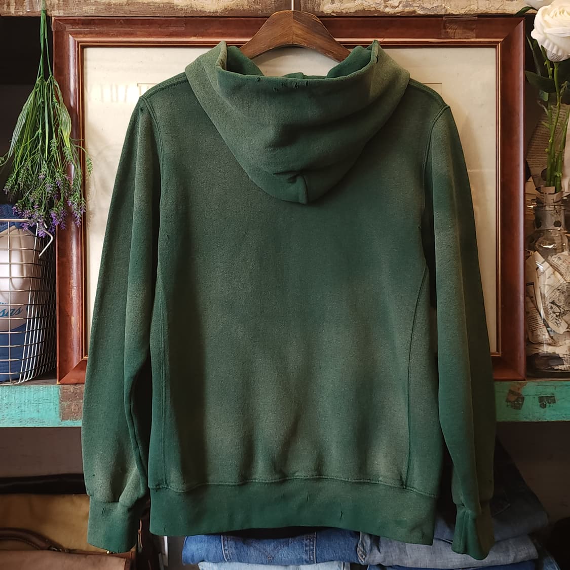 90s 러셀 후드 썬페이딩 그린 빈티지 스웻셔츠 s 상품이미지2