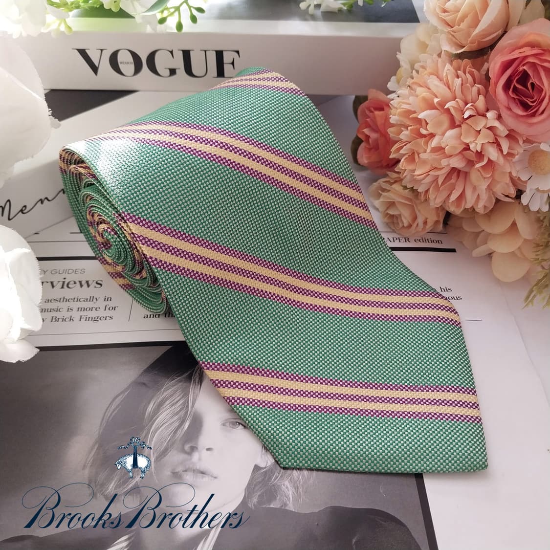 브룩스브라더스 실크 그린 스트라이프 넥타이 9.8cm A등급 K1819
 상품이미지2