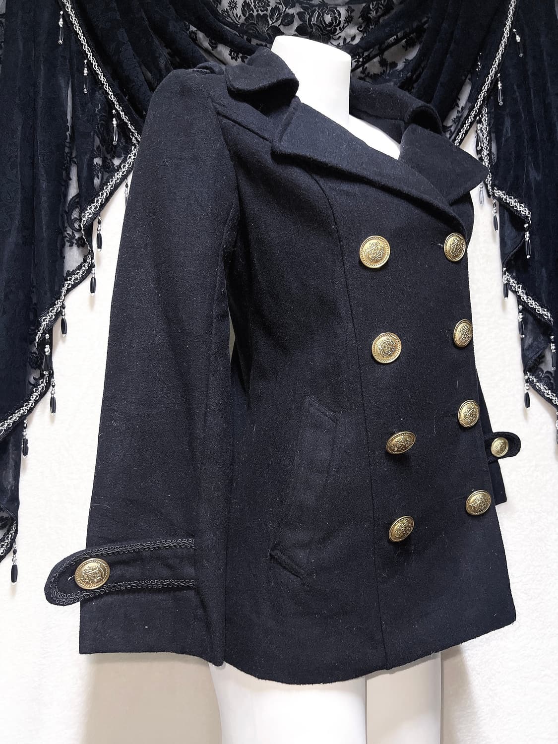 로맨틱고딕 로걀 오네갸루 블랙 금장 버튼 더블 코트 자켓 고스로리 펑크 상품이미지3