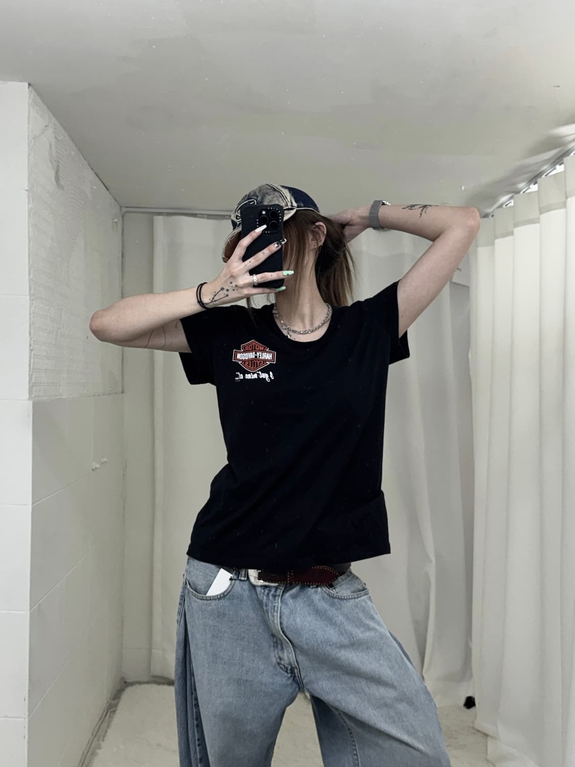 할리데이비슨 블랙 로드사인 빈티지 루즈핏 반팔 상품이미지1