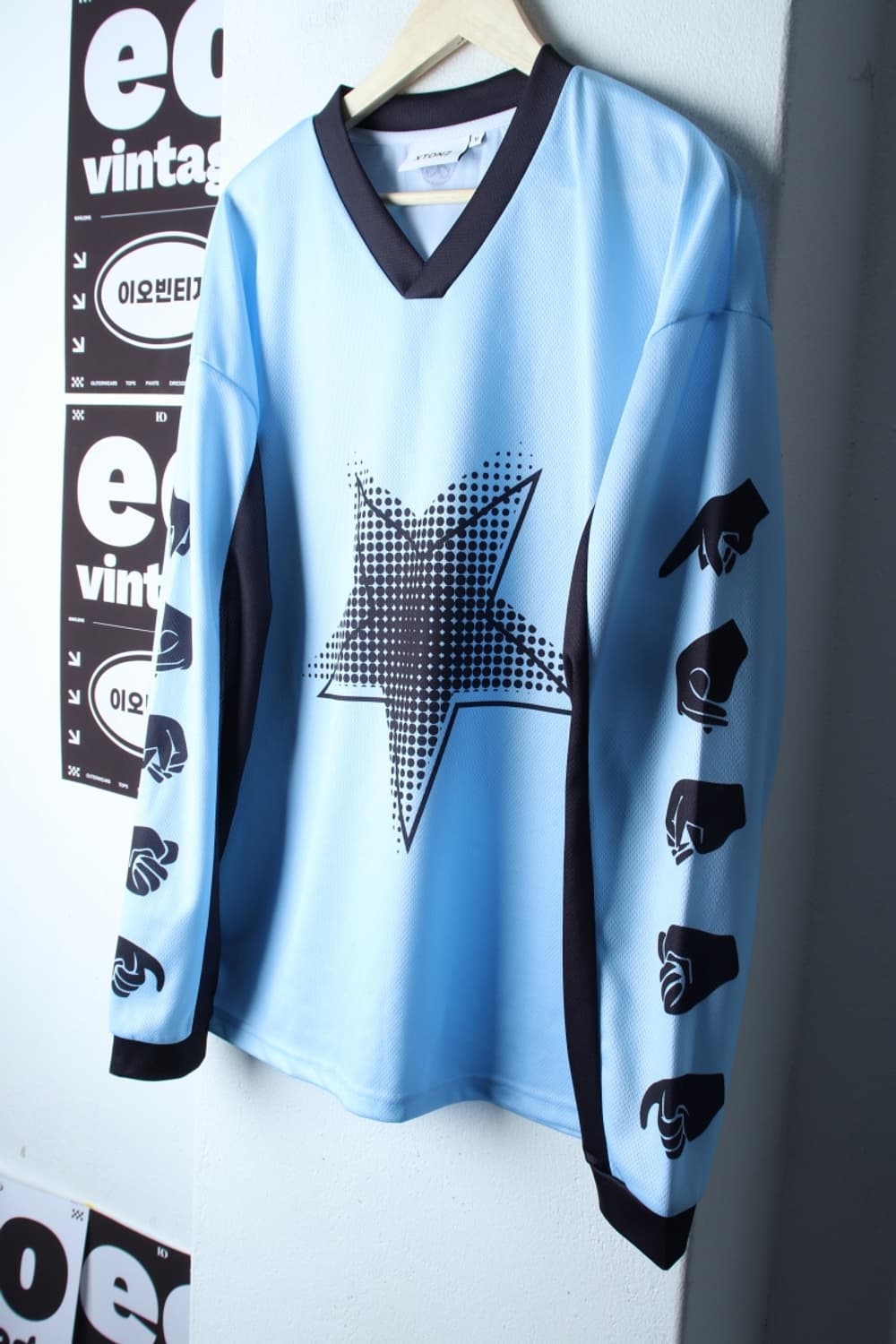 (M-2XL) 엑스톤즈 긴팔티셔츠 풋볼져지 연블루 스트릿-H32520 상품이미지1
