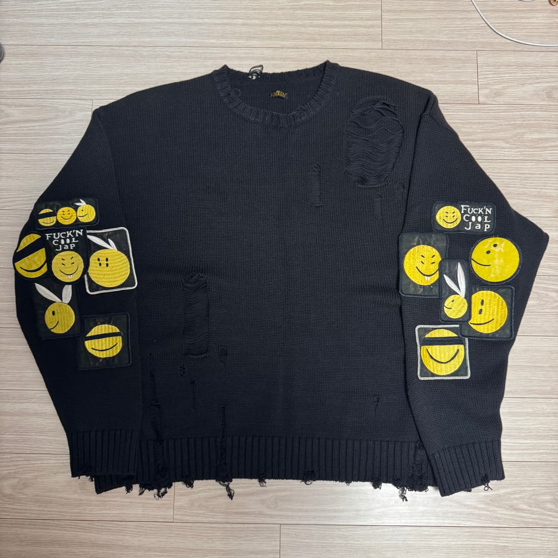 캐피탈 5G 코튼 니트 크루 스웨터 아나키 레인보위 리메이크 블랙 3 상품이미지5