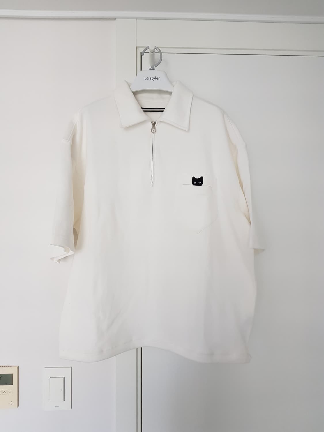 M) 지제로 와이드 카라 집업 반팔 티셔츠 상품이미지2