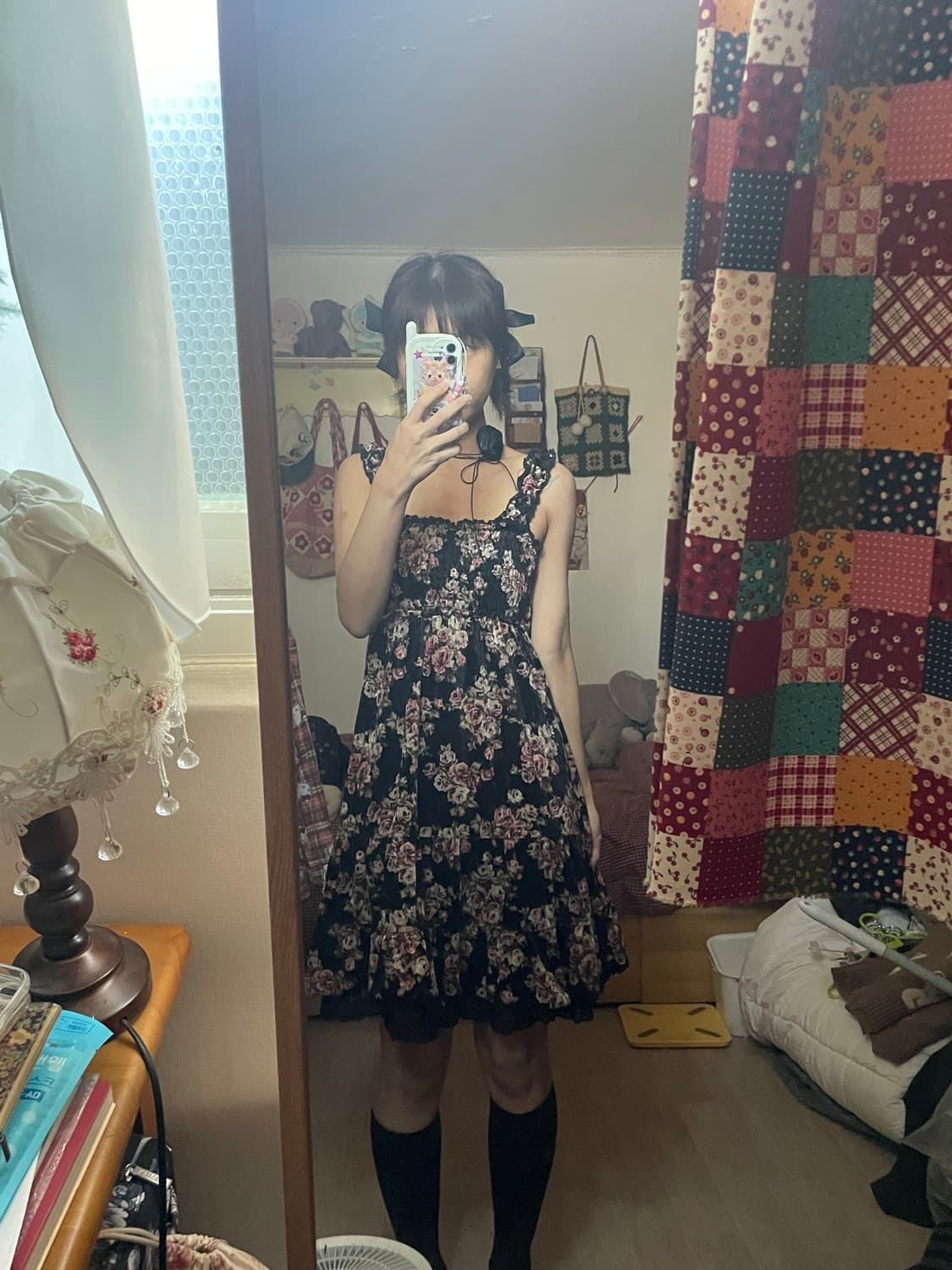 로즈 빈티지 플라워 벨벳 원피스 상품이미지2