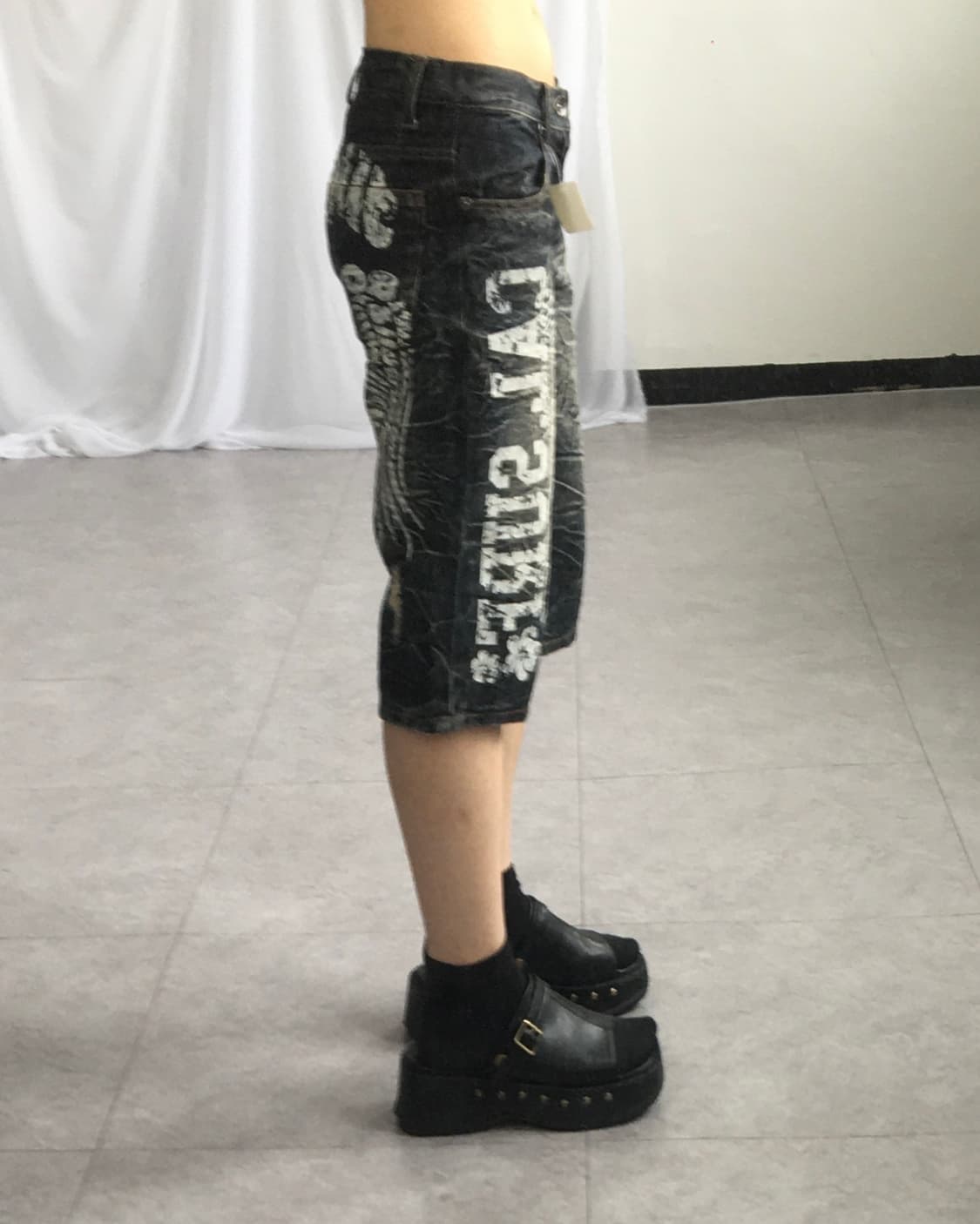 Back wing printing washing half denim pa 상품이미지8