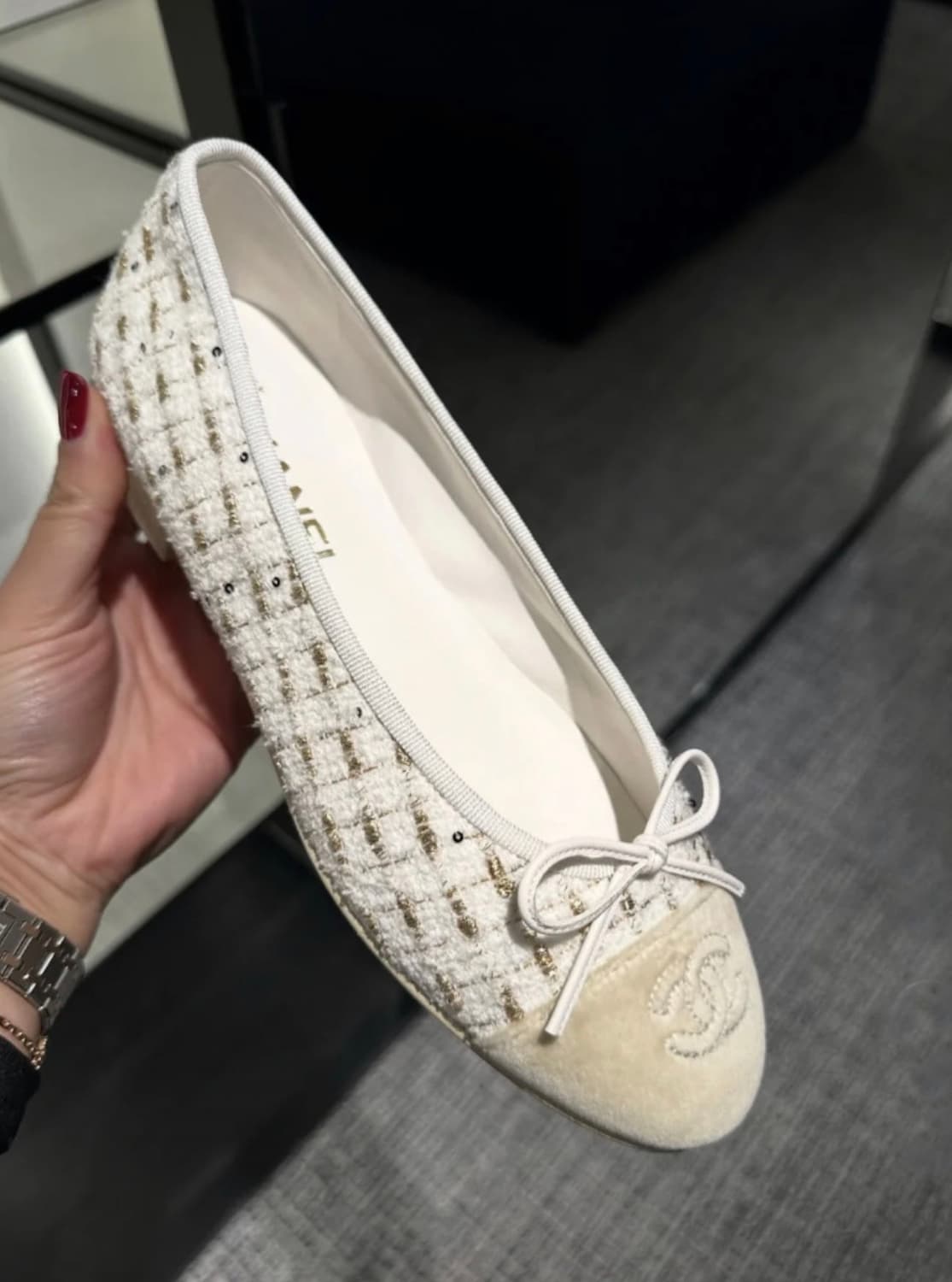 샤넬 화이트 멀티 트위드 발레리나 슈즈 37 사이즈 새상품  상품이미지3