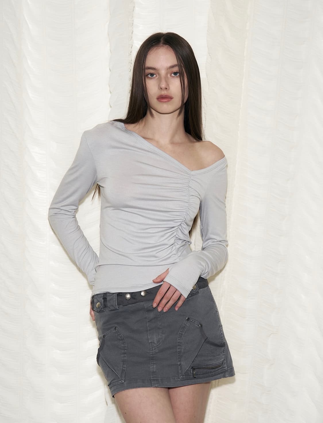  Pleasenofollow Hayden unbal top (gray) 상품이미지2