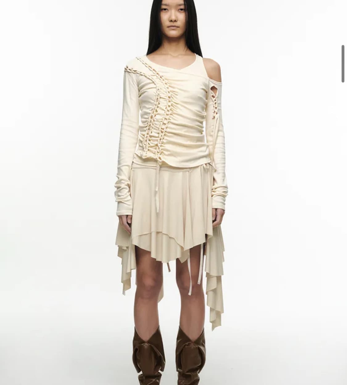 나체 플로우 레이어드 스커트 더스티 옐로우 상품이미지1