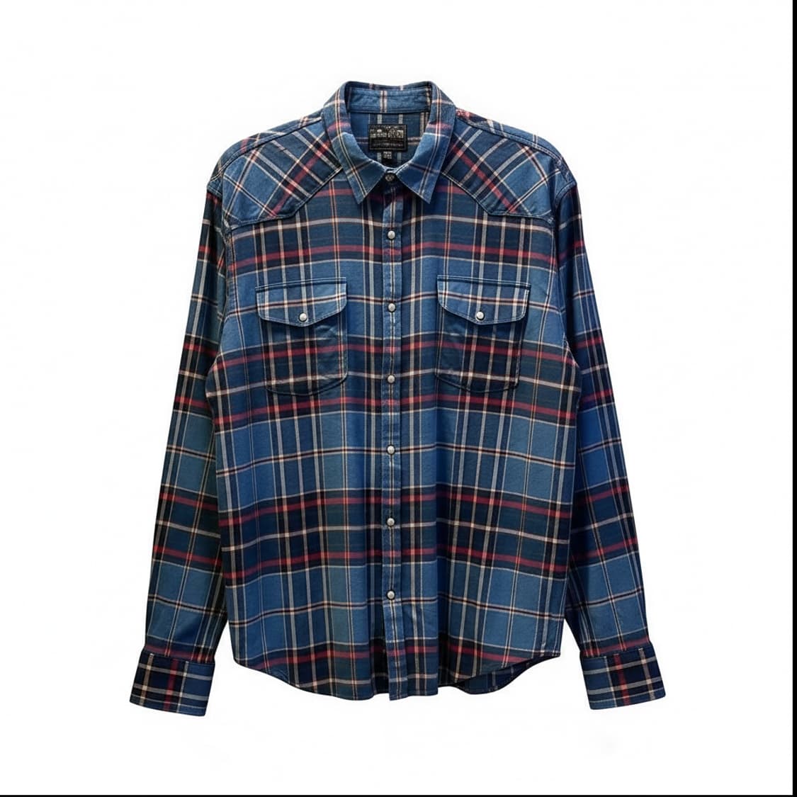 USA VINTAGE 볼드 타탄체크 플란넬 셔츠 웨스턴 요크 디테일 블루 상품이미지1