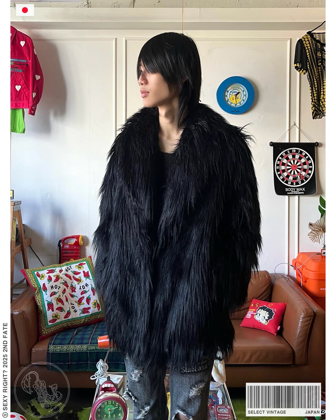 Jpn Vintage Long Shaggy Fur Black Coat 상품이미지1
