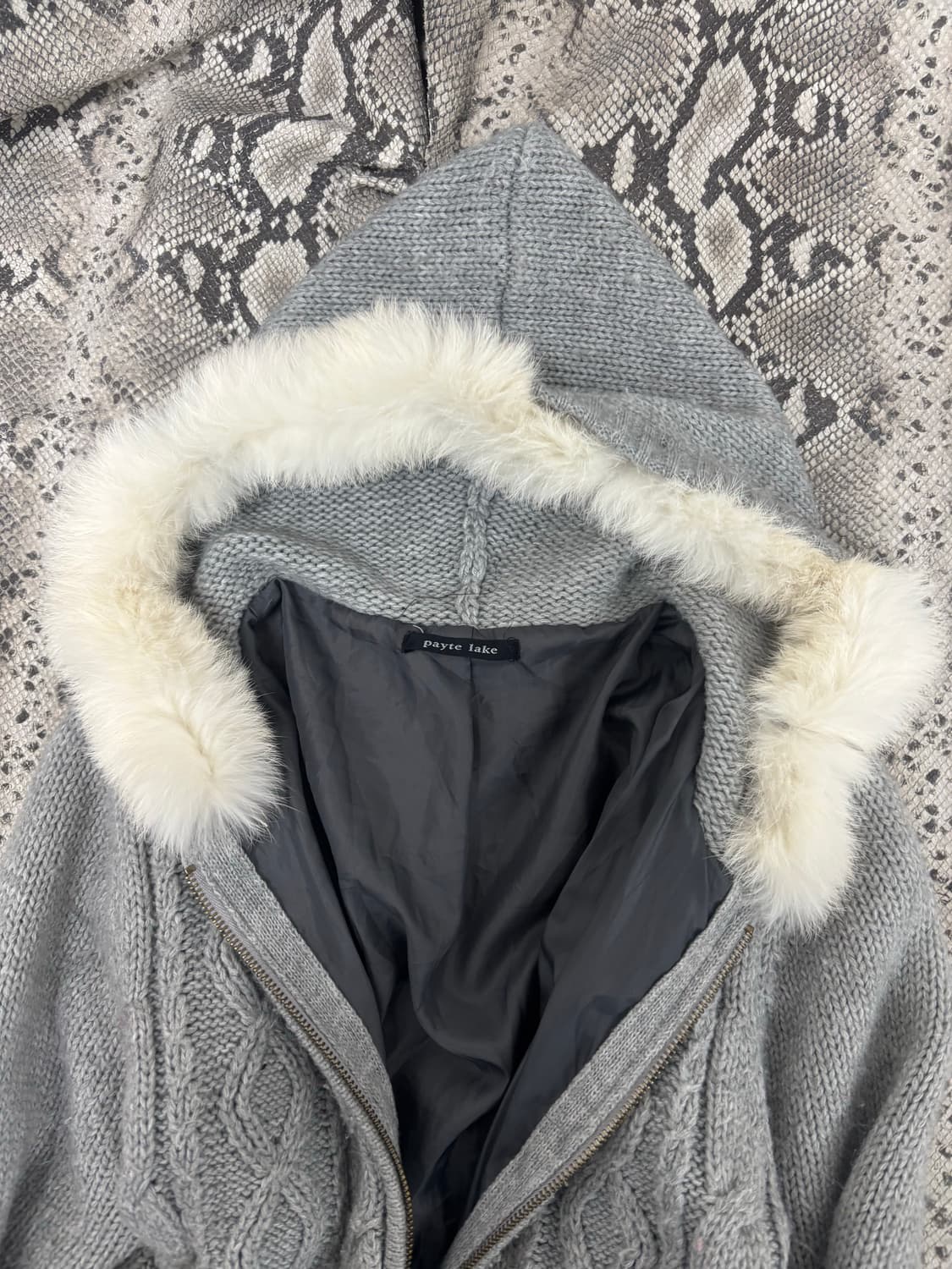 Y2K White Fur Hoodie Grey Knit Zip Up 상품이미지7