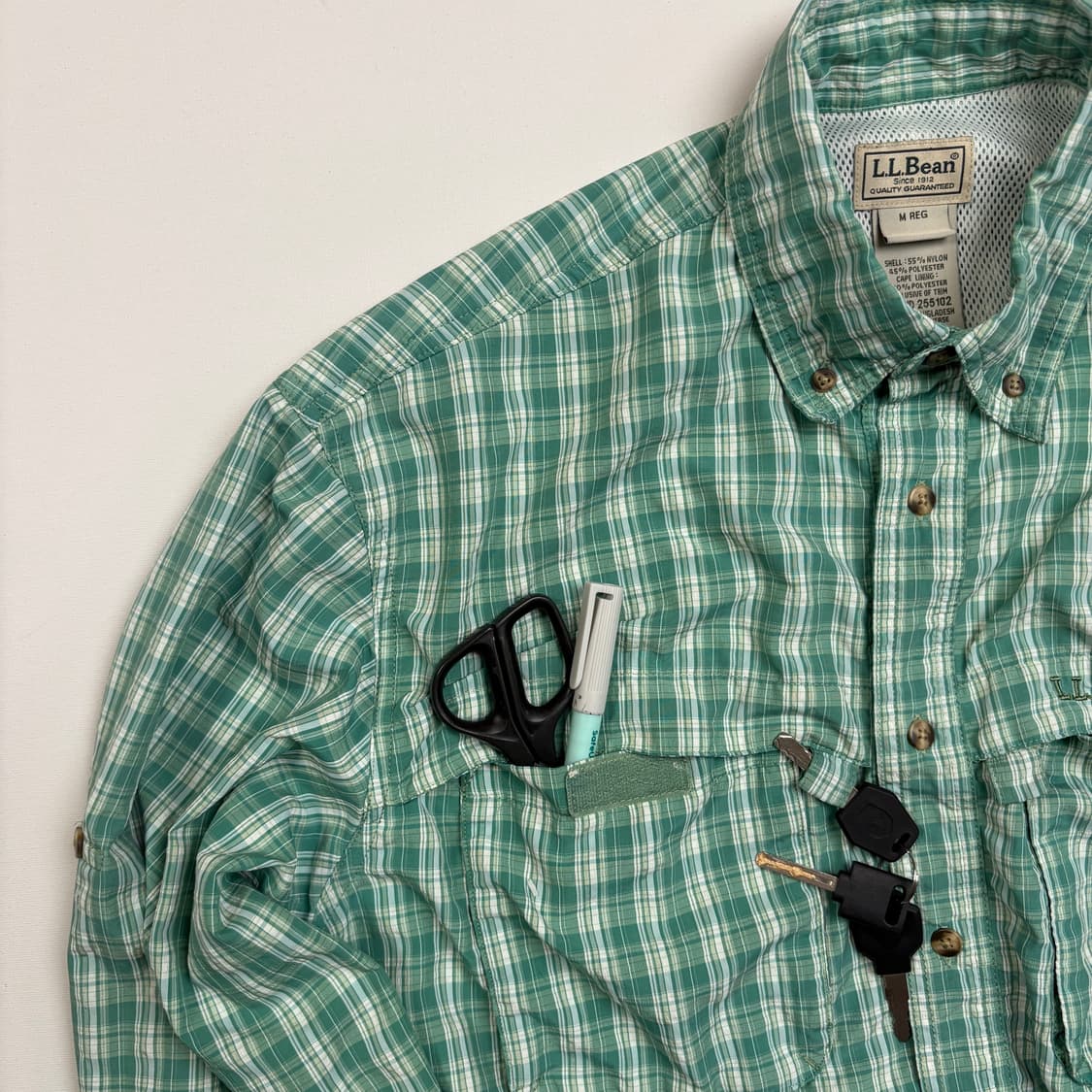 10s LLBean Fishing green pattern shirt 상품이미지6
