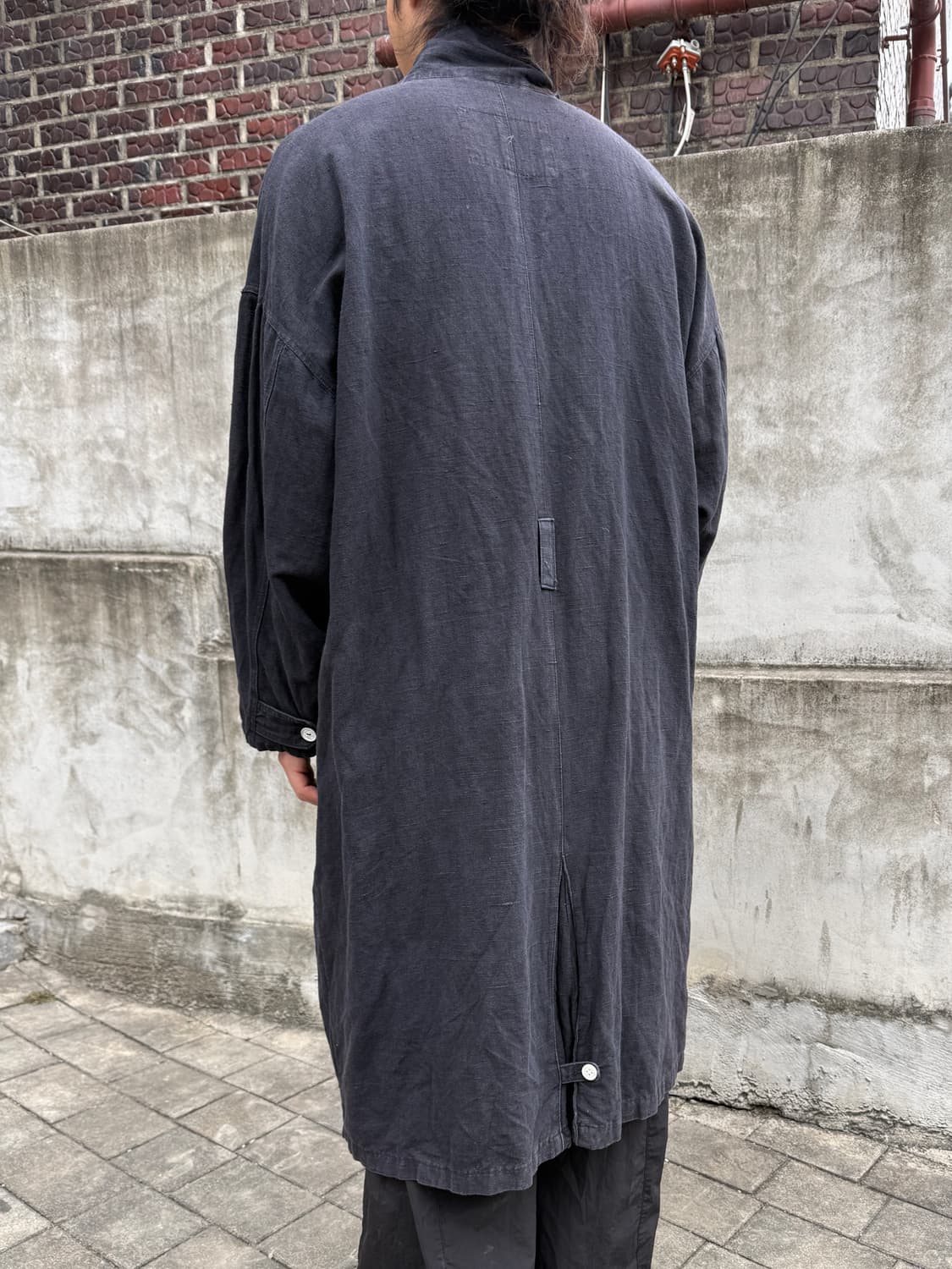 80s 올드 블랙 프렌치 린넨코트 2XL 상품이미지4