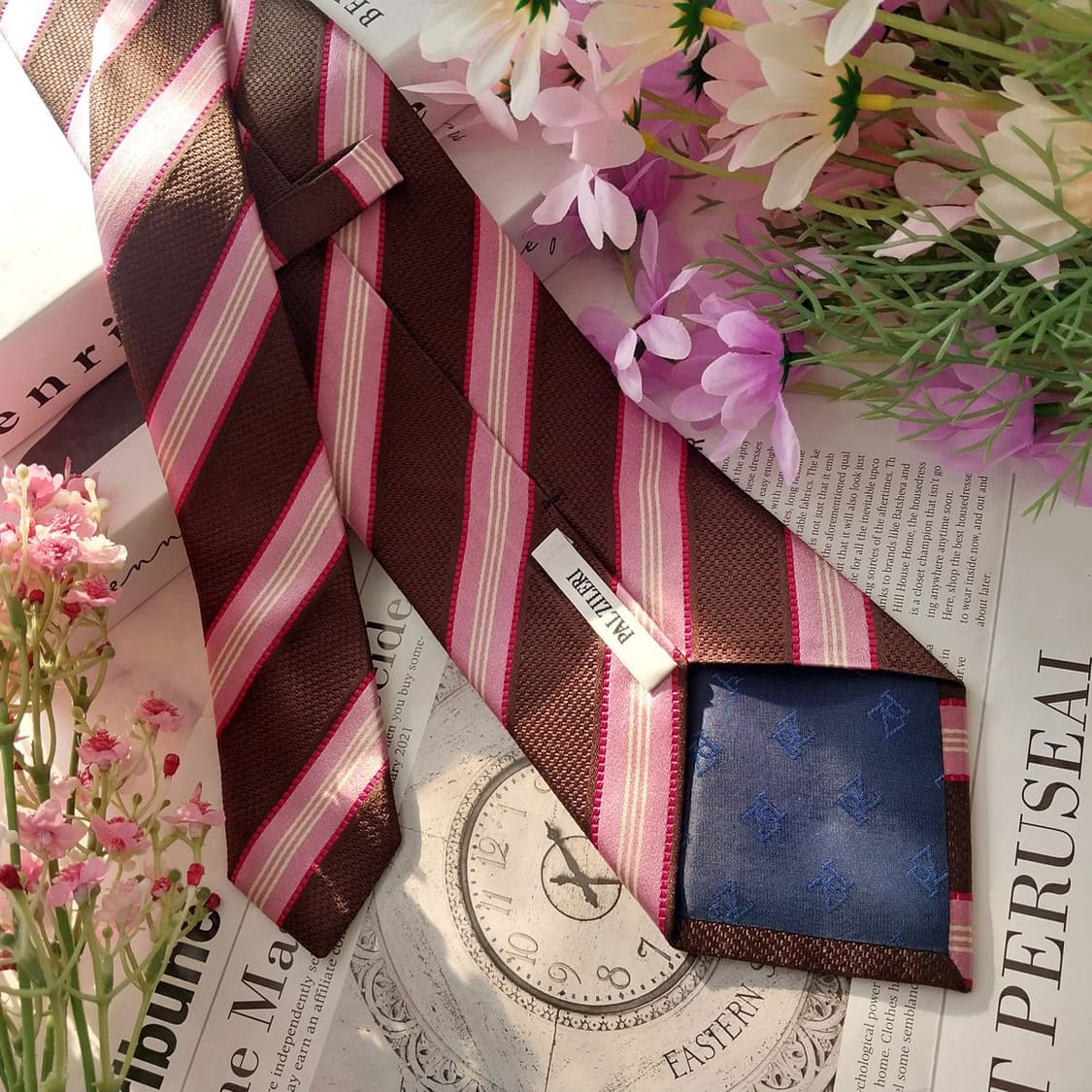 빨질레리 핑크브라운 실크 스트라이프 넥타이 9.1cm A+등급 K1414 상품이미지4