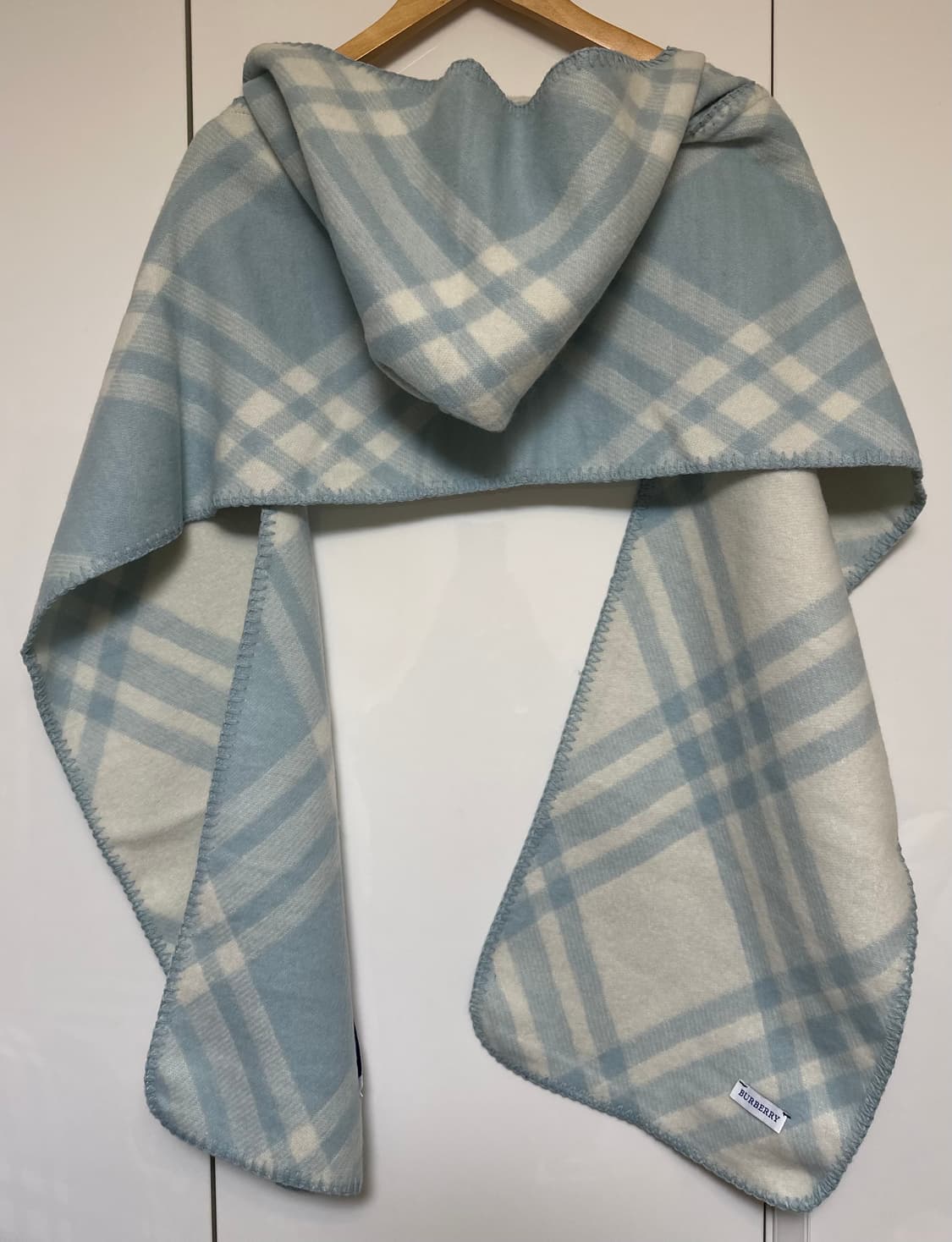 버버리 블루 체크 울 후드머플러 남여공용 상품이미지5