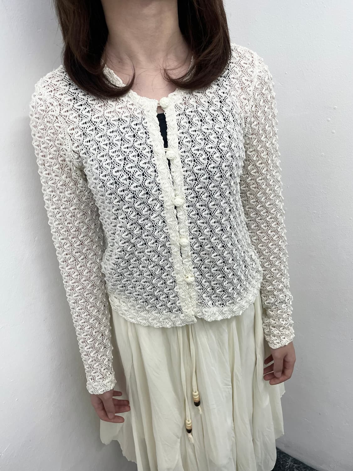 크림 짜임 버튼 가디건 상품이미지2