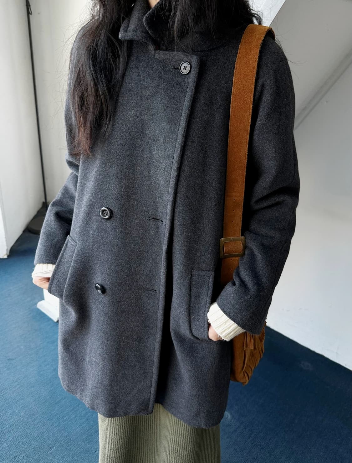 Angora blend brushed fabric mid coat 상품이미지4