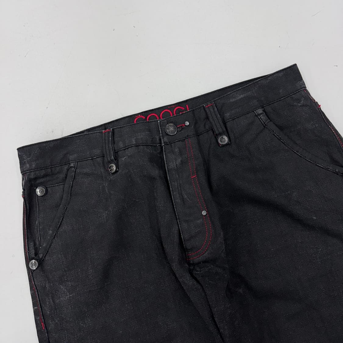 쿠지 올드스쿨 와이드 흑청 자수 데님팬츠 상품이미지4