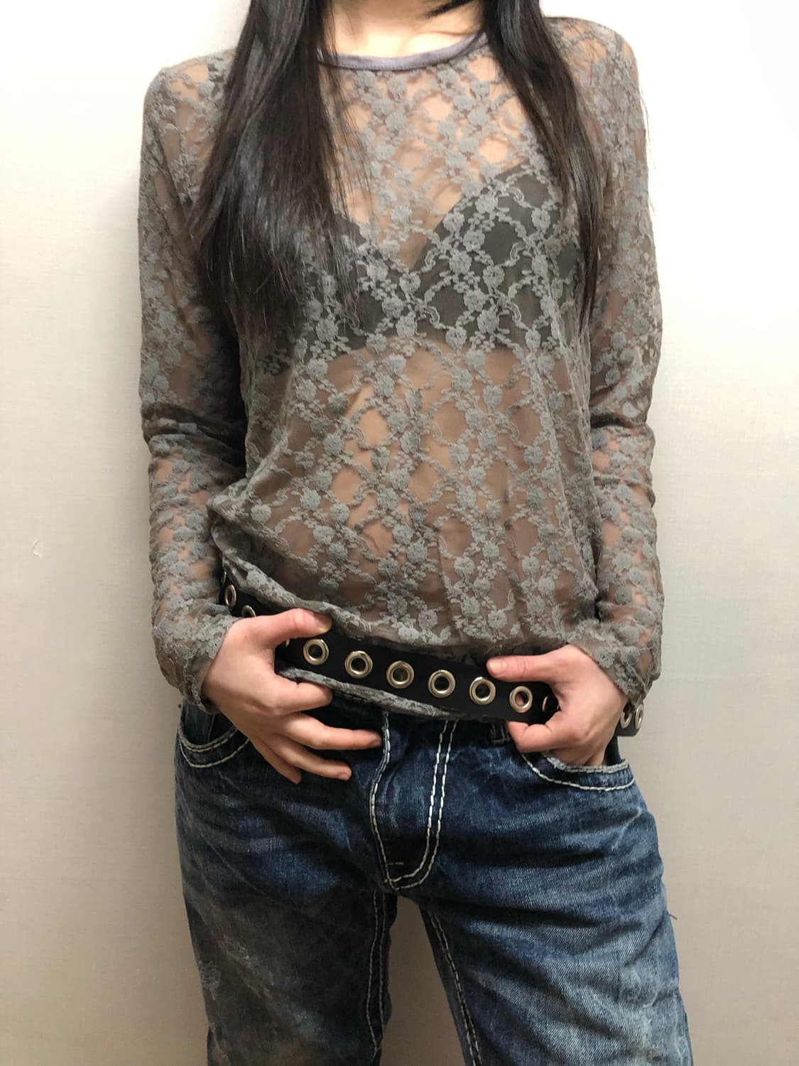 빈티지 그레이 레이스 탑 상품이미지2