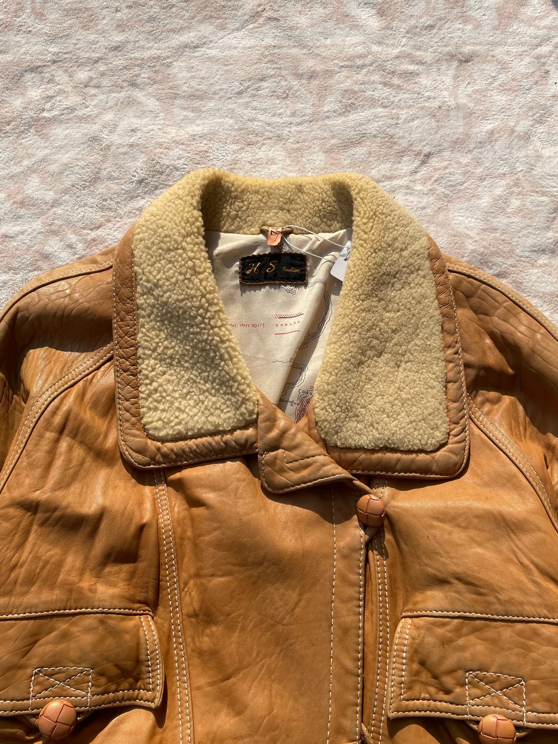 Vintage Shearling Collar Leather Jacket  상품이미지2