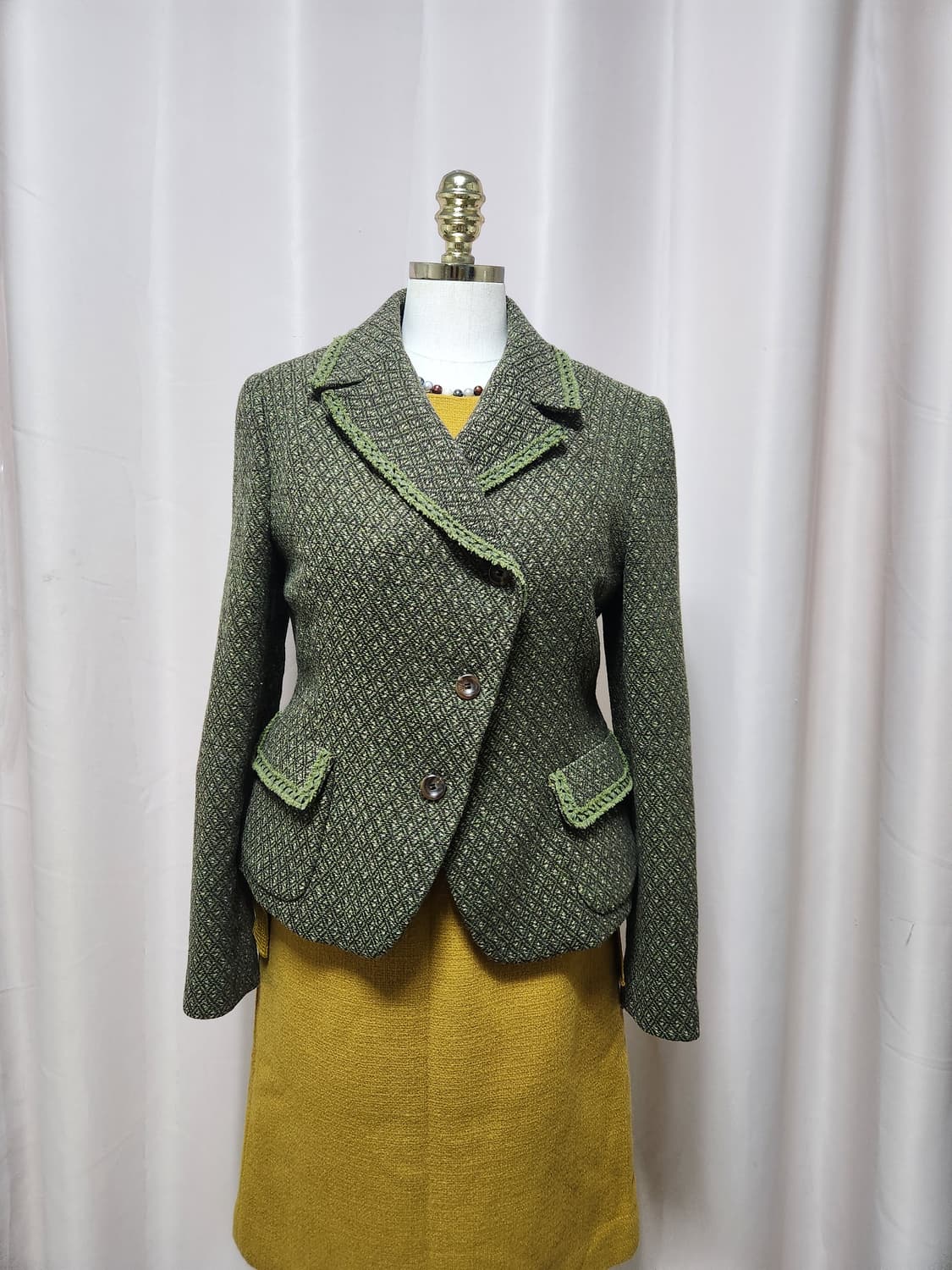 엘르 그린 패턴 크로셰 디테일 자켓 상품이미지1