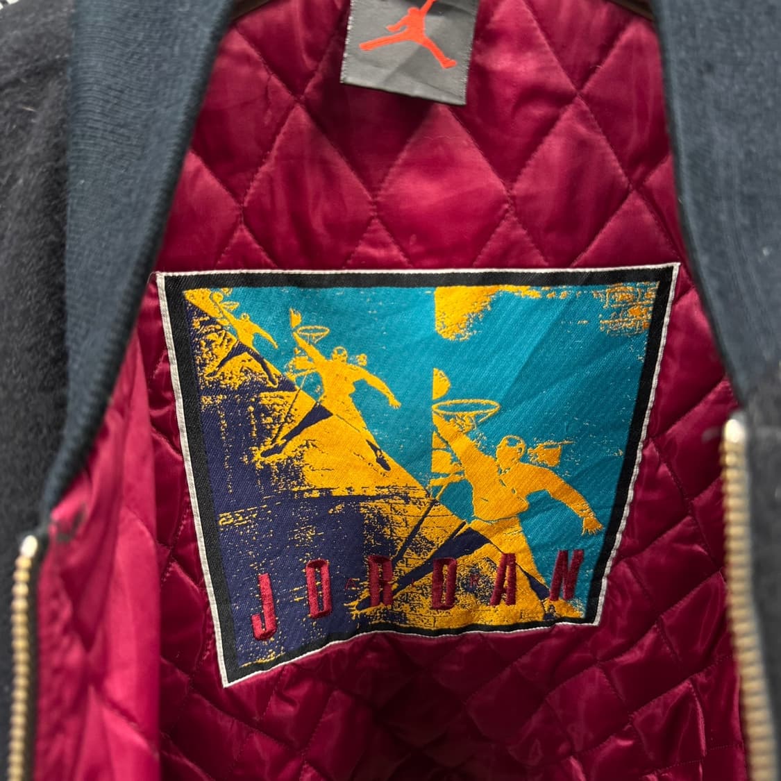 90s 나이키 바시티 에어조던 플라이트 봄버 자켓 블랙 블루 배색 상품이미지6