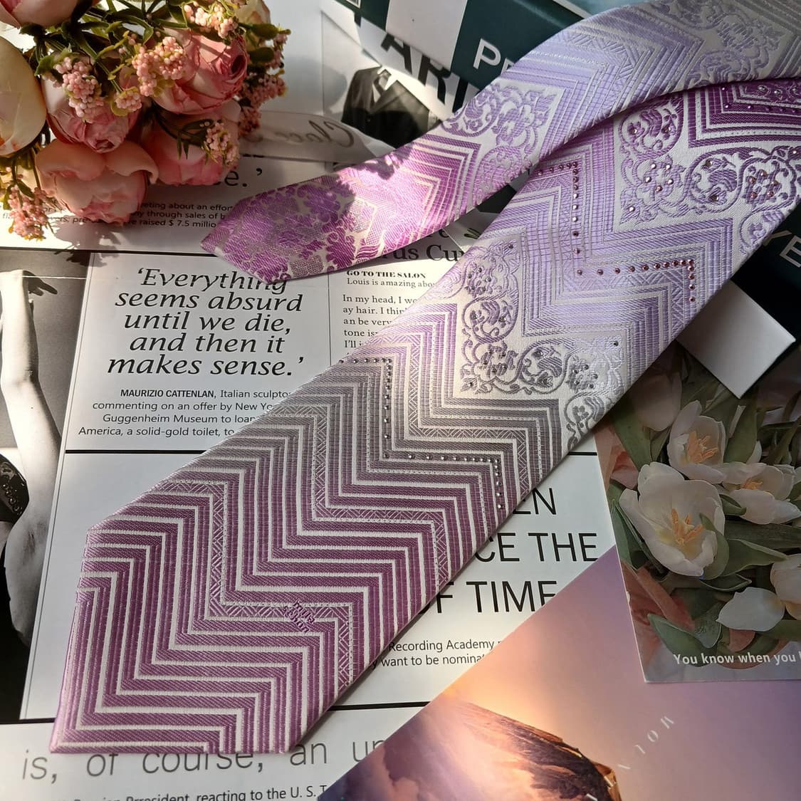 밀라숀 실크 핑크 패턴 넥타이 9cm A+등급 E808
 상품이미지4