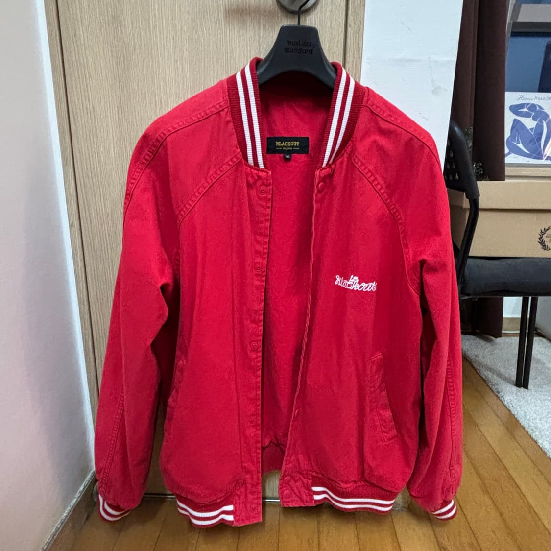 블랙 아웃 팀 바시티 자켓 레드 M 상품이미지1