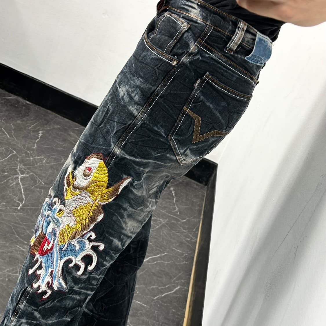 해피호프 타이다이 워시드 자수 스카쟌 데님 팬츠 상품이미지2