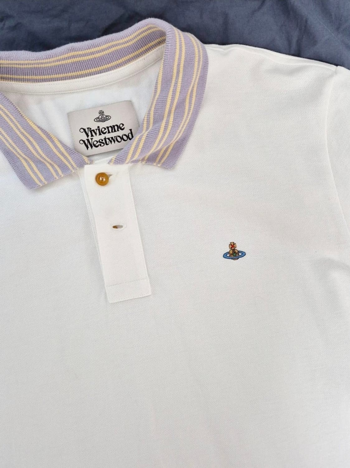 비비안 웨스트우드 오브 로고 폴로 스트라이프 칼라 화이트 상품이미지1