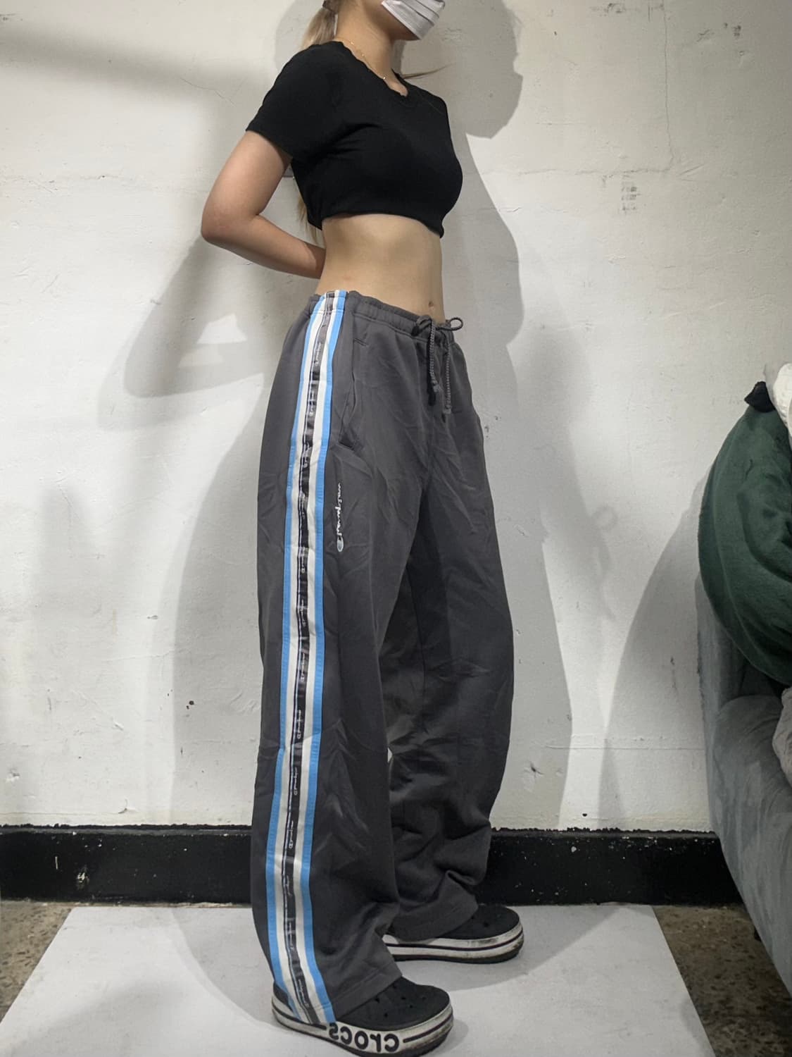 챔피온 차콜 추리닝 바지 사이드 라인 와이드 팬츠 L 상품이미지1