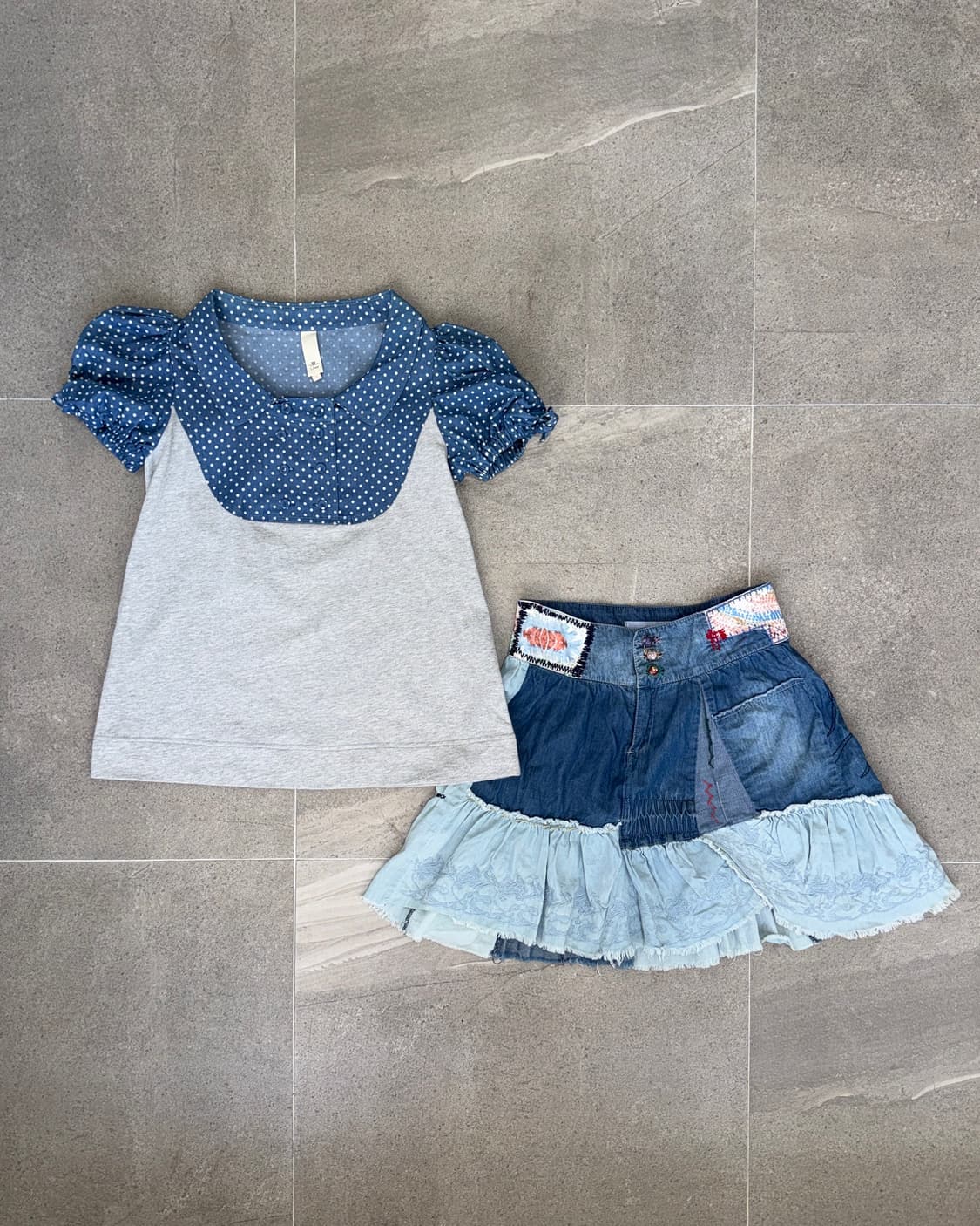 O’2ND denim dot cotton button blouse 상품이미지1