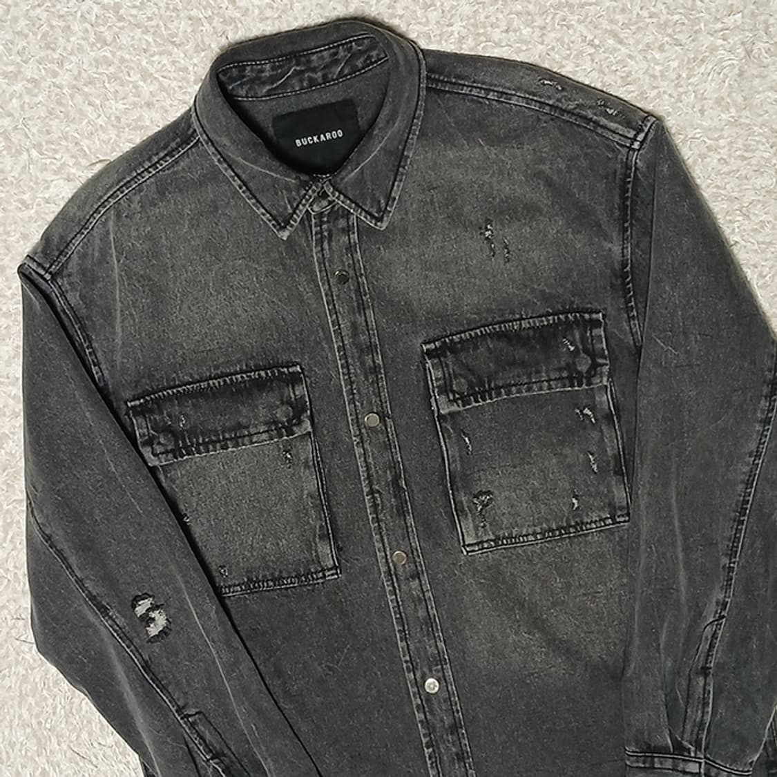 버카루 오버핏 흑청 데님셔츠 M 상품이미지2