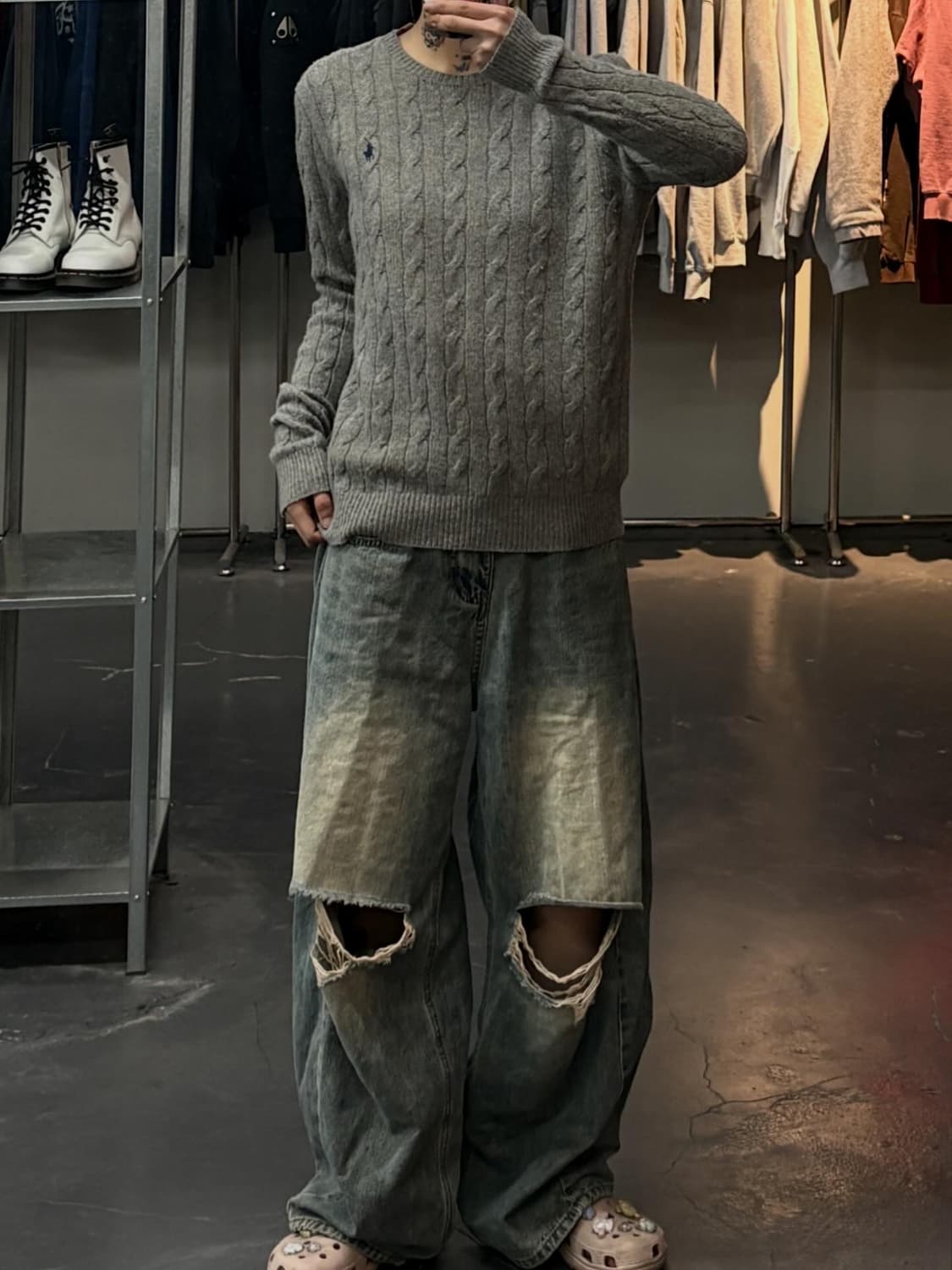 폴로랄프로렌 포니로고 니트 코튼 스웨터 그레이 헤더 A3560  상품이미지1