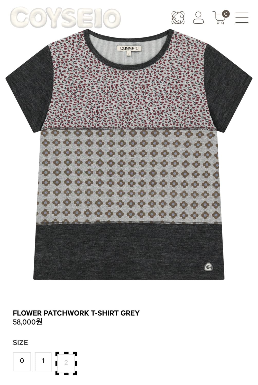 코이세이오 플라워 패치워크 티셔츠 그레이 2사이즈 상품이미지1