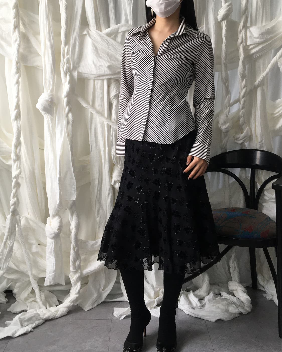 Glitter flower pattern flare skirt 상품이미지5
