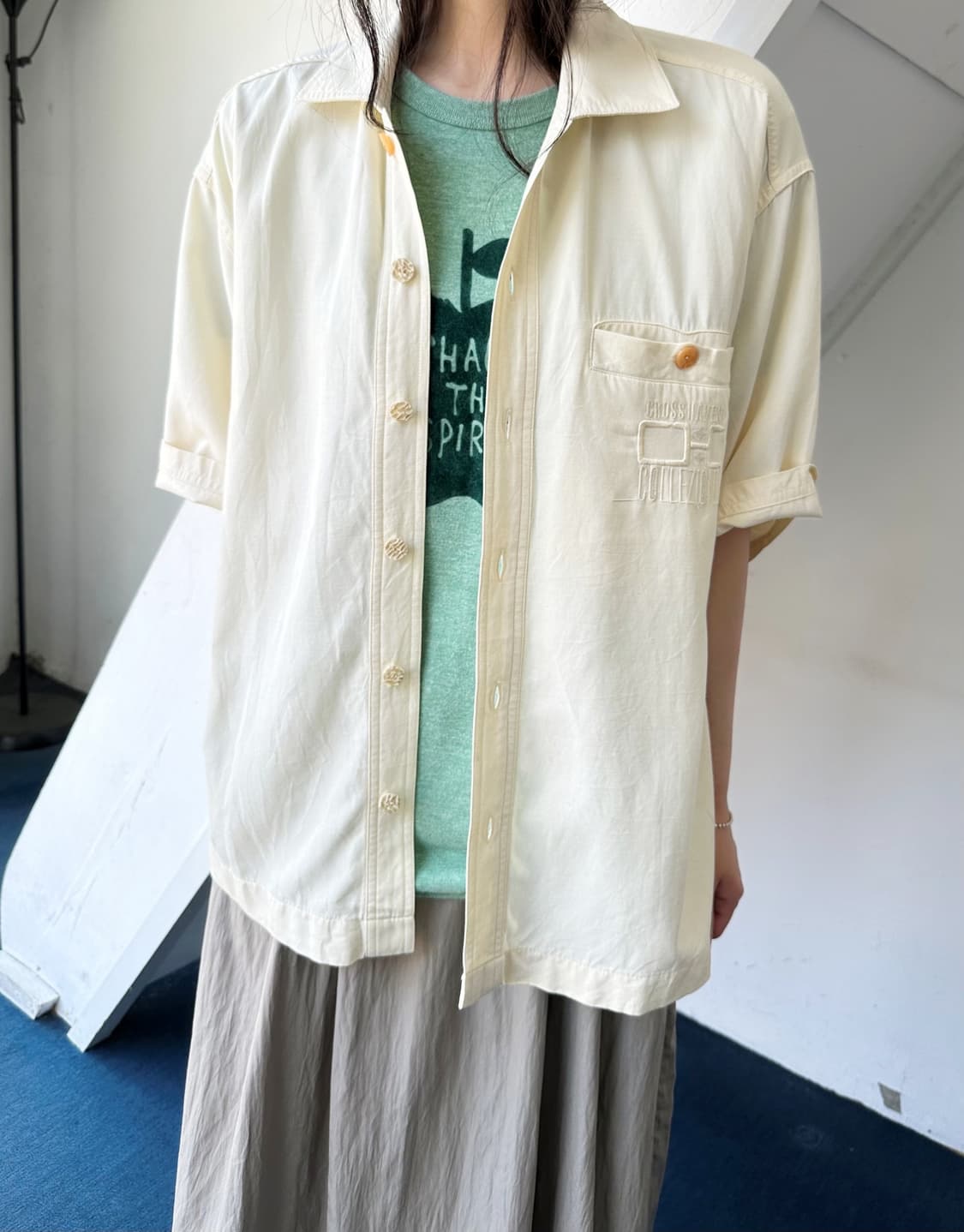 Natural silk cotton design stitch shirt  상품이미지9