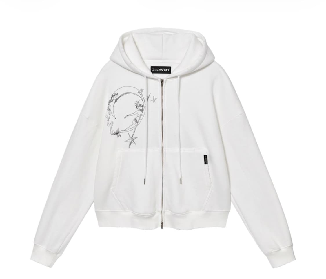 글로니 마야 두들 프린트 후드 집업 화이트 상품이미지1
