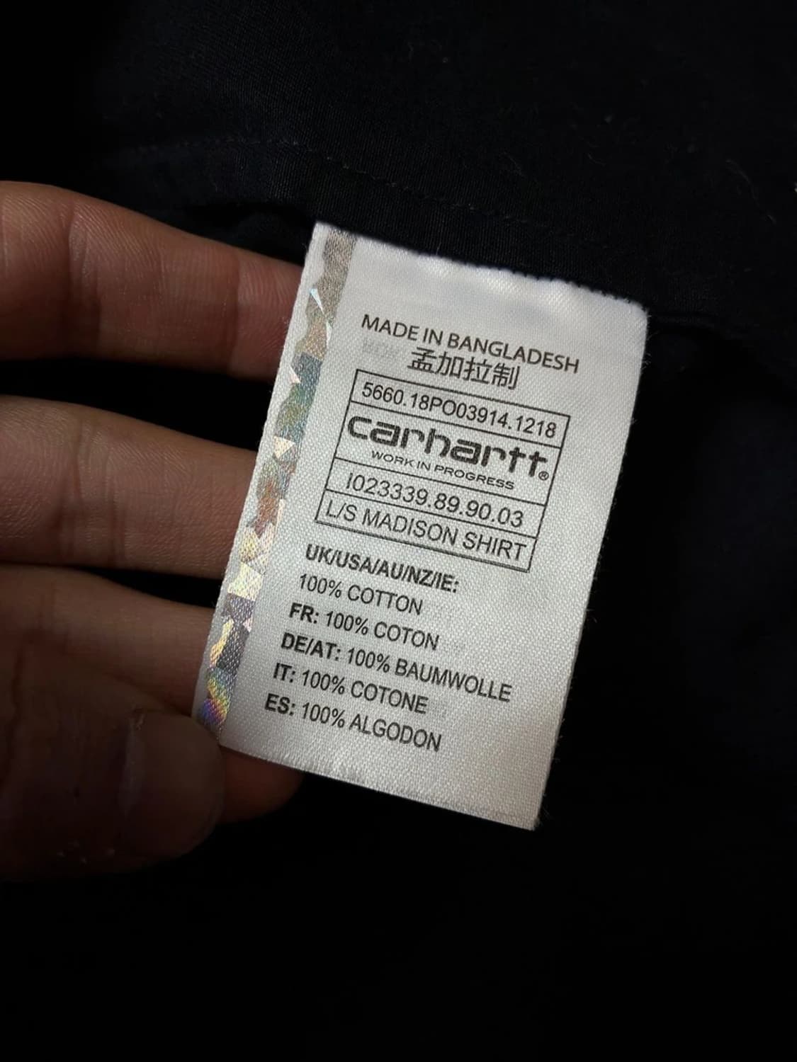 칼하트 WIP 매디슨 코튼 블랙 셔츠 PN9310 상품이미지8