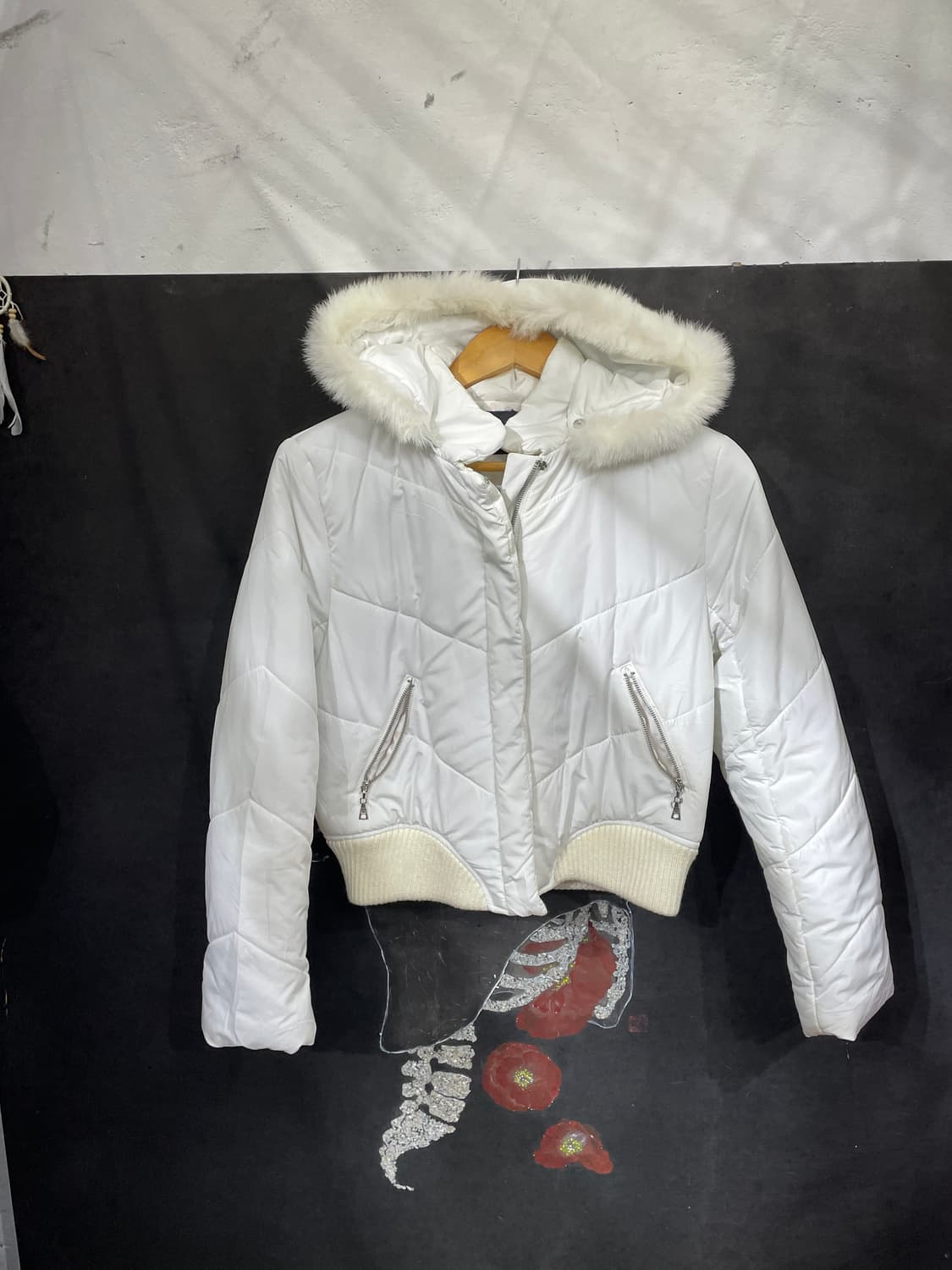 일본빈티지 울프죠 크롭 후드 퍼 푸퍼 패딩 L 상품이미지7