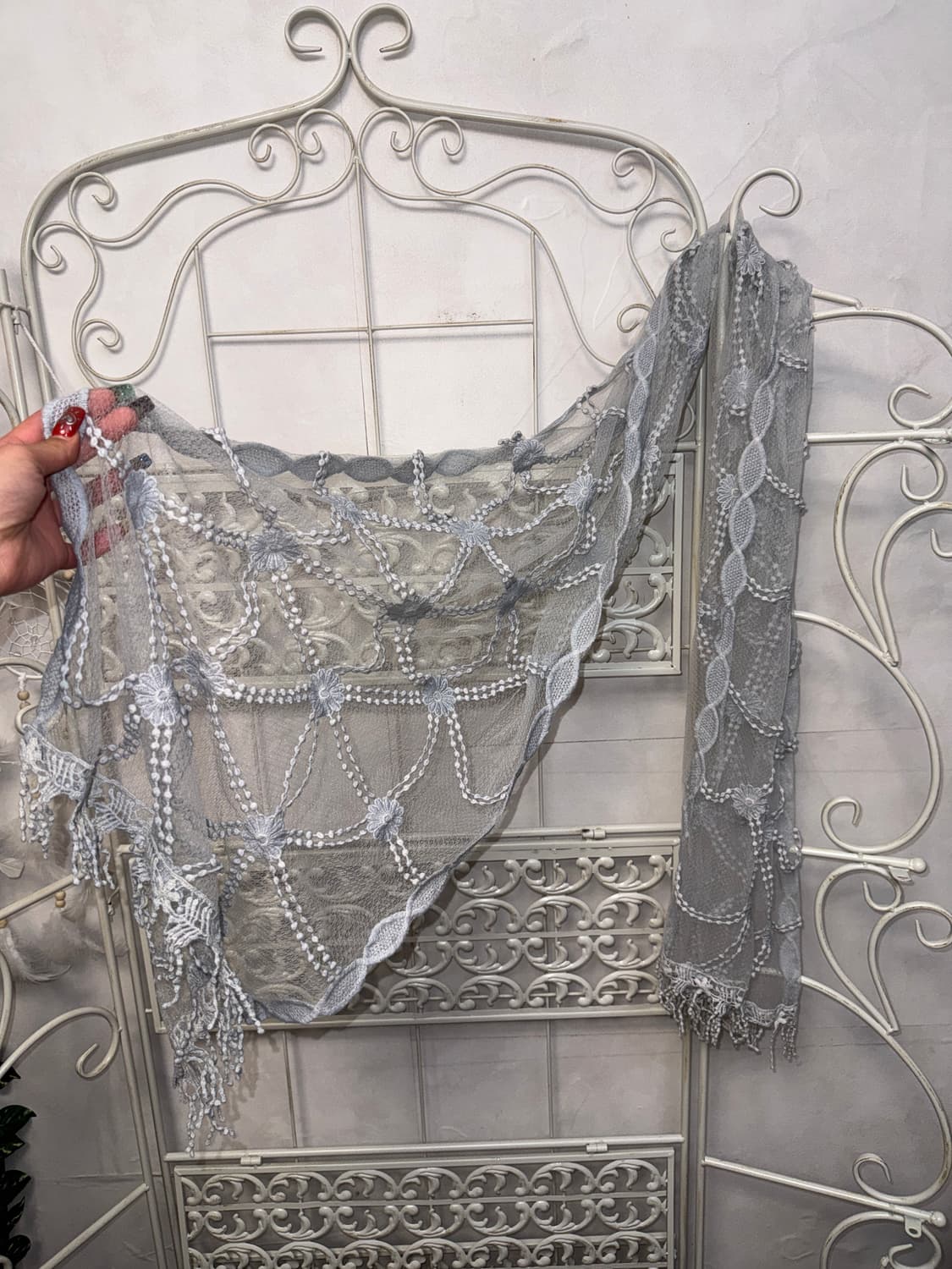 Gray flower lace mesh scarf 상품이미지3