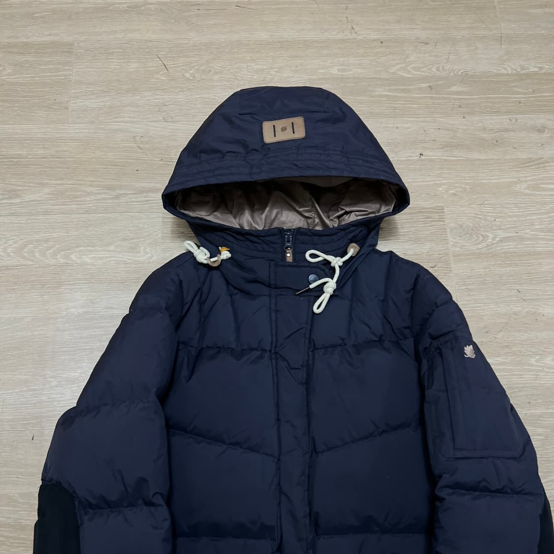 라푸마 구스다운 엘보패치 후드 미디엄 롱패딩 점퍼 [네이비] L/100 상품이미지2