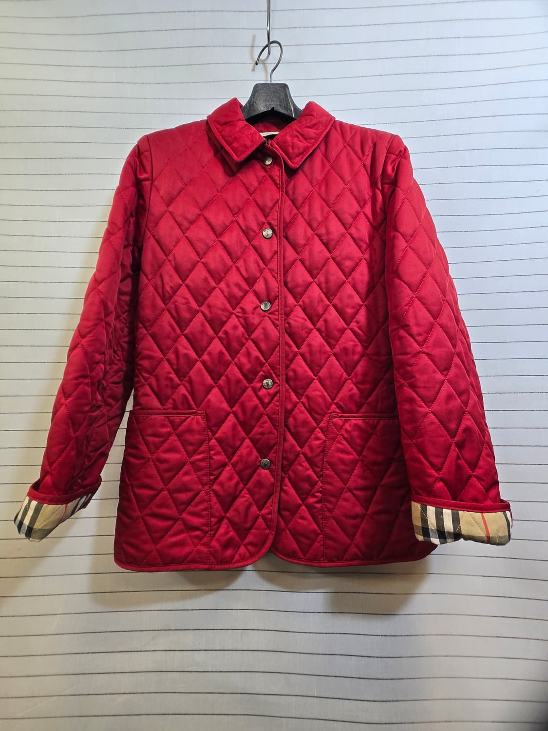 버버리(정품) 퀼팅 자켓 레드 체크 상품이미지1